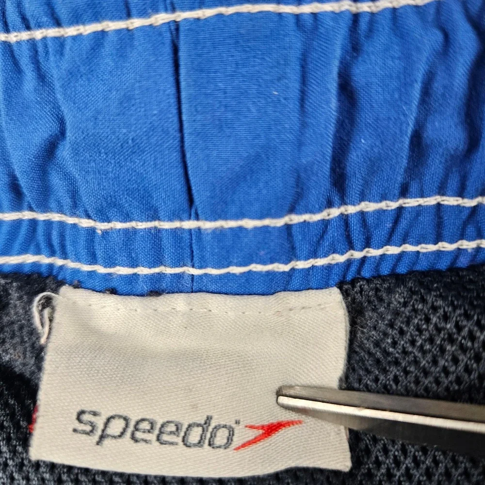 Speedo Mens Navy Blue Board Shorts Swim Trunks Cargo Pocket Mesh Lined 32 Waist